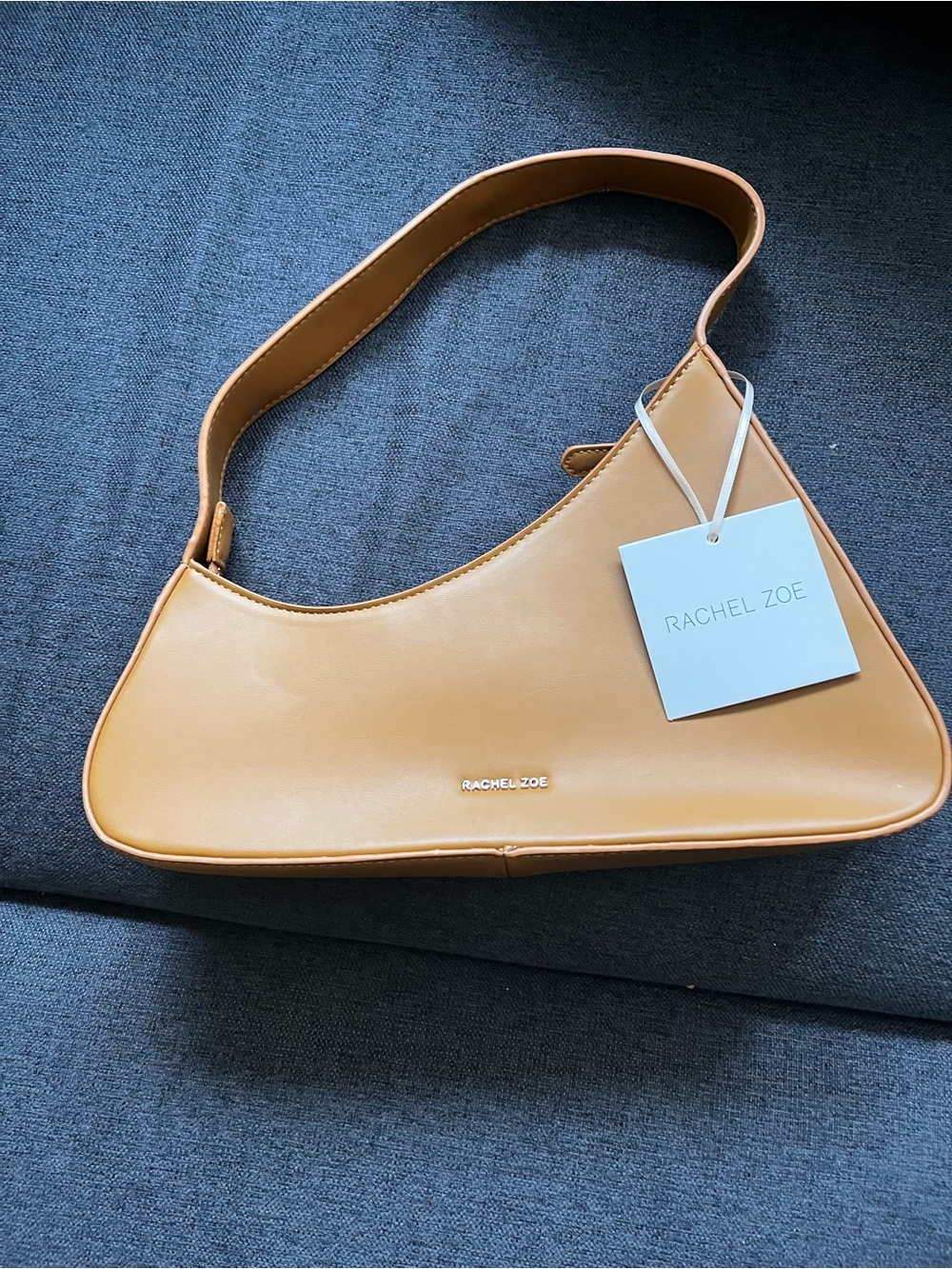 NWT Rachel Zoe Honey Tan Camel Faux Leather Baguette Shoulder Bag Gold Tone Logo